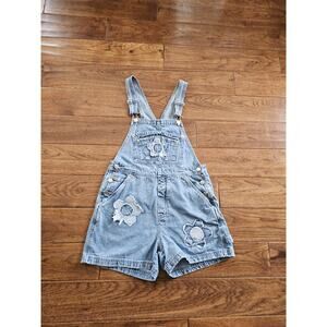 Revolt Vintage Embroidered Romper Overall Shorts Denim Jean Women's Size M